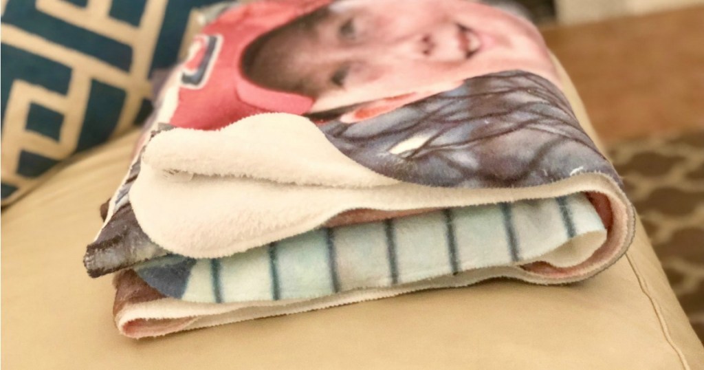 Walgreens Plush photo blanket with boy with baseball cap on