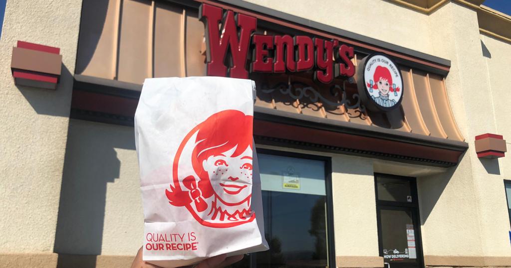 Wendy's bag outside restaurant