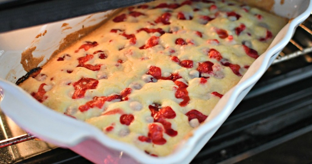 baked christmas cranberry cake in the oven