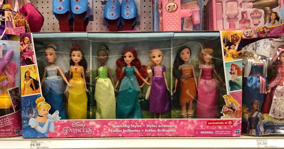 disney princess sparkling styles set of 7 dolls