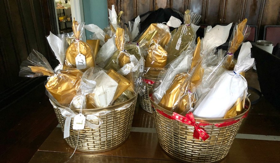 gold and white diy advent calendars sitting on table