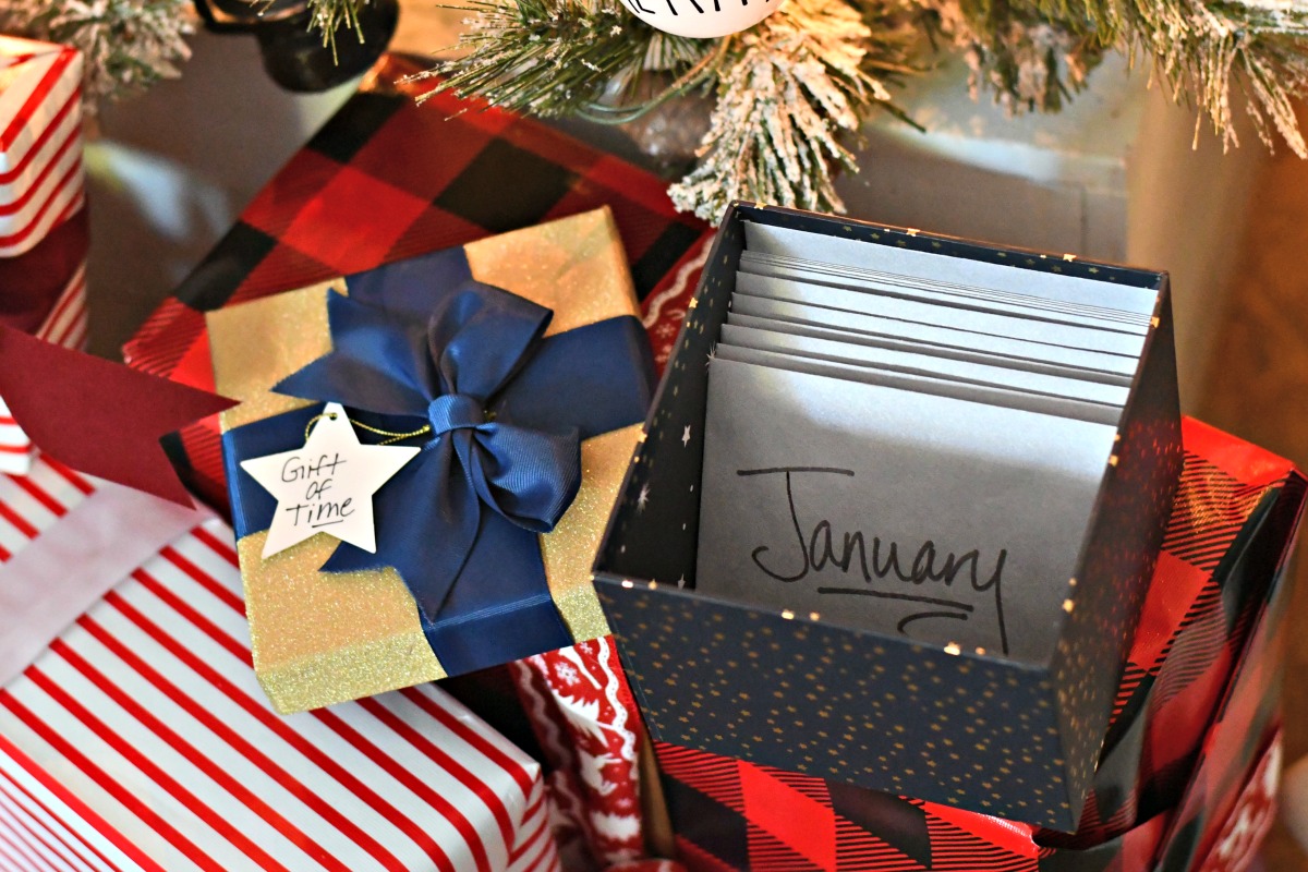 time christmas new years idea – the finished gift box under a tree