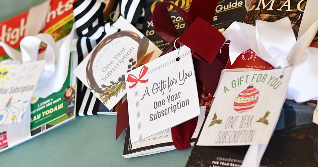 close up of gift tag on magazine