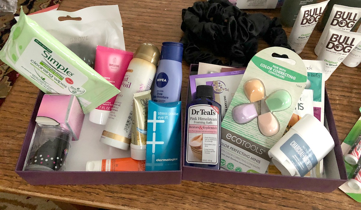 beauty supplies from beauty boxes sitting in boxes on table
