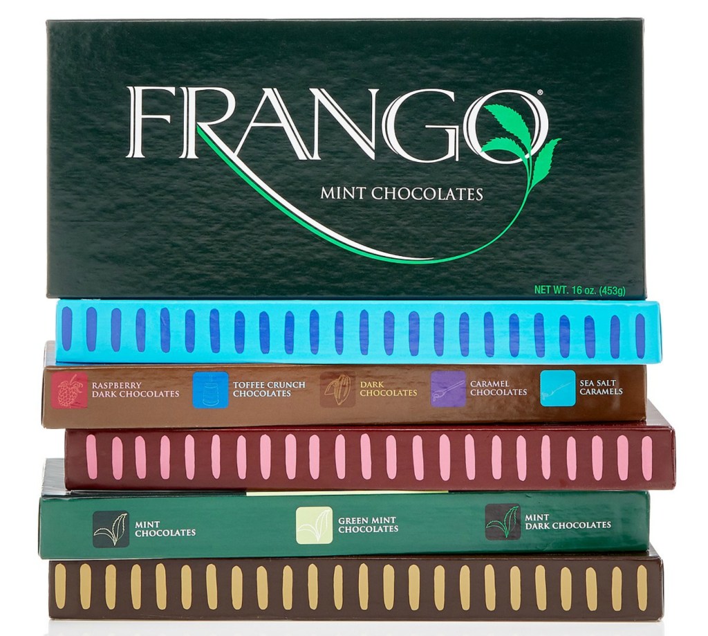stack of Frango chocolate boxes