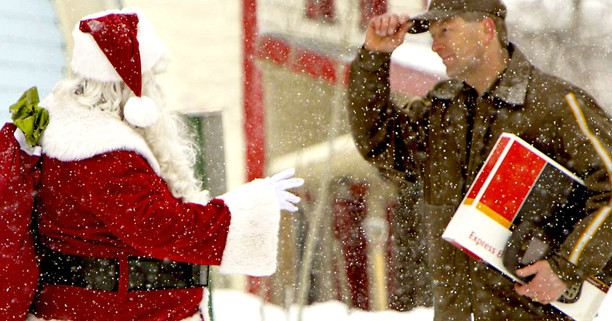 Christmas holiday shipping deadlines – Santa getting a package from UPS
