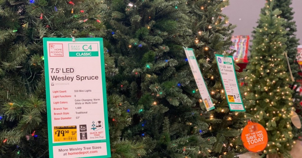The home depot store display of artificial trees 
