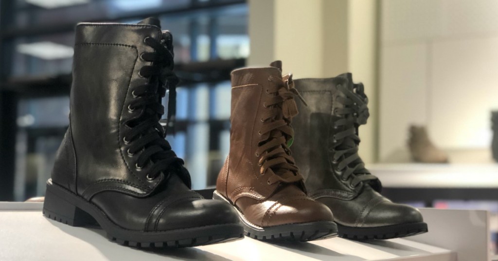women's combat boots on display