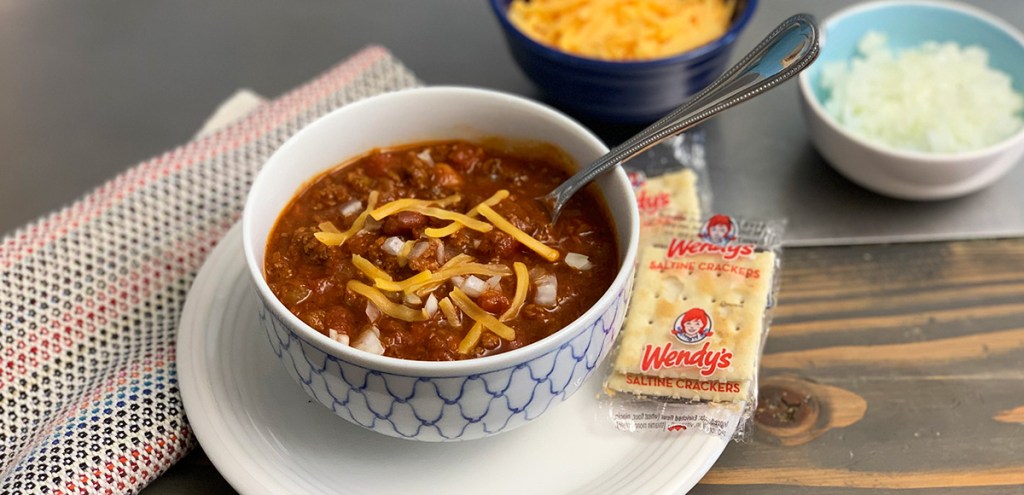 Wendy's Copycat Chili Recipe - bowl of chili with cheese and onions