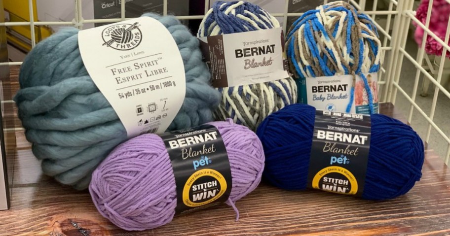 stack of yarn on a shelf