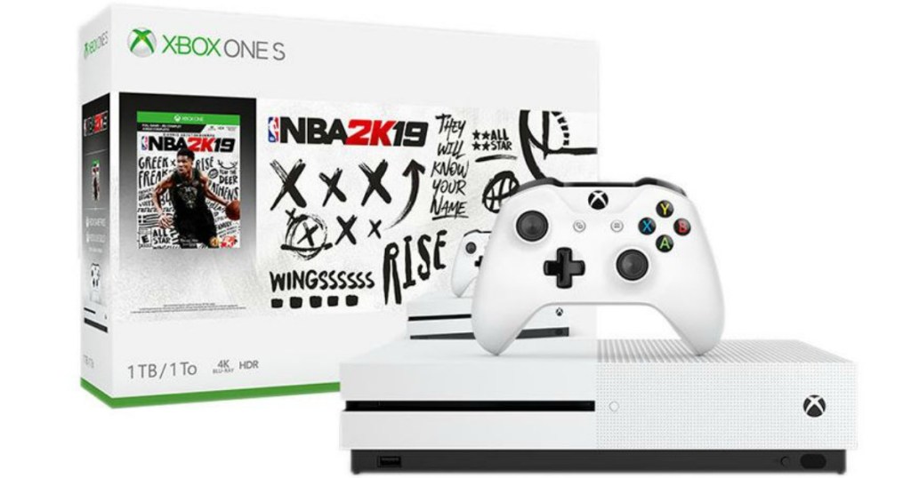 xbox one s nba 1k19 box and console with remote