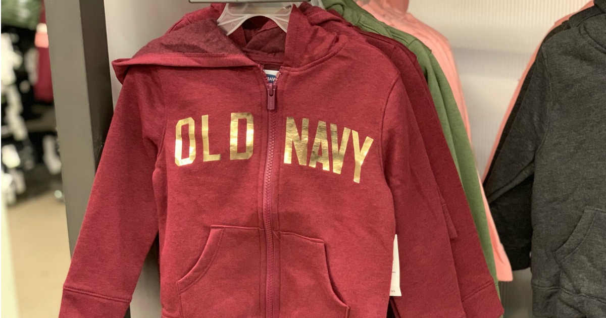 old navy sweatshirt hanging in-store.