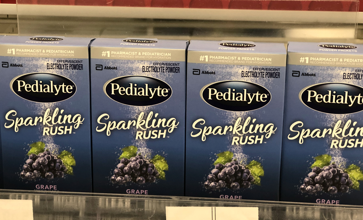 Pedialyte Sparkling Rush Grape packets at Target Deal on the shelf