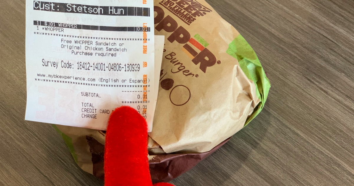 Burger King Whopper Sandwich with a receipt