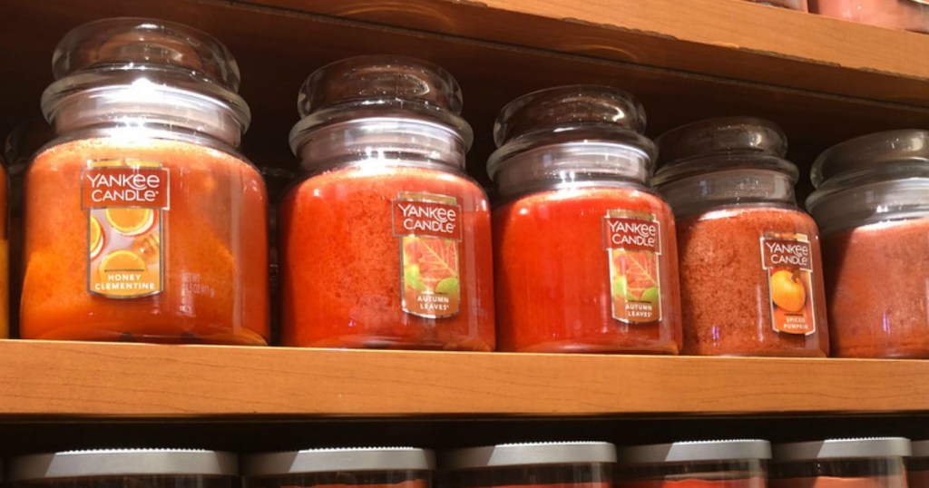 shelf of yankee candle medium jar candle