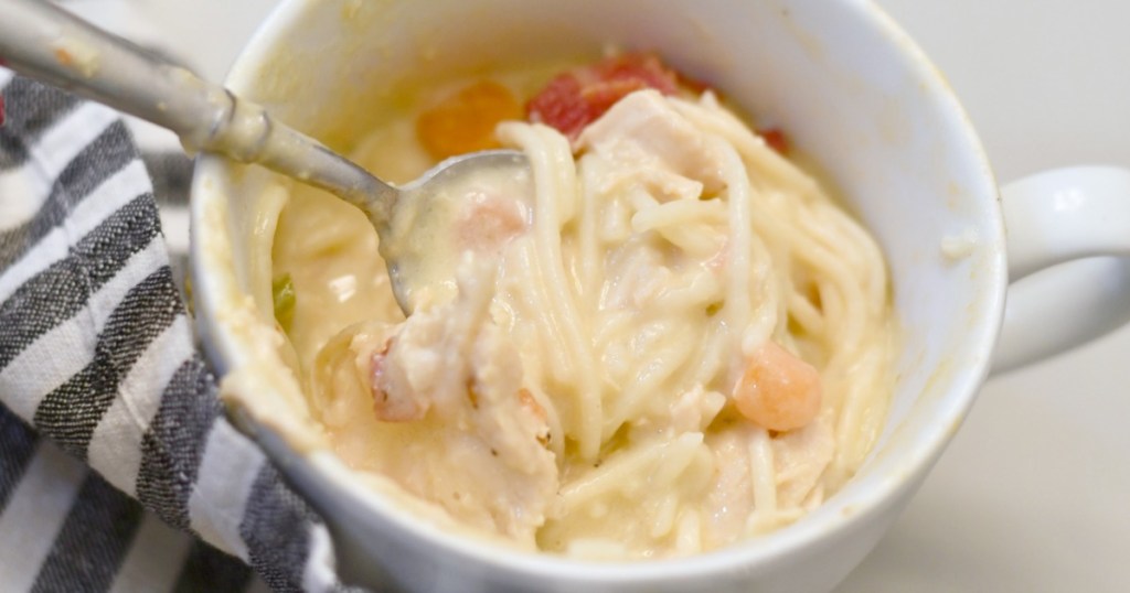 bowl of cheesy chicken noodle soup