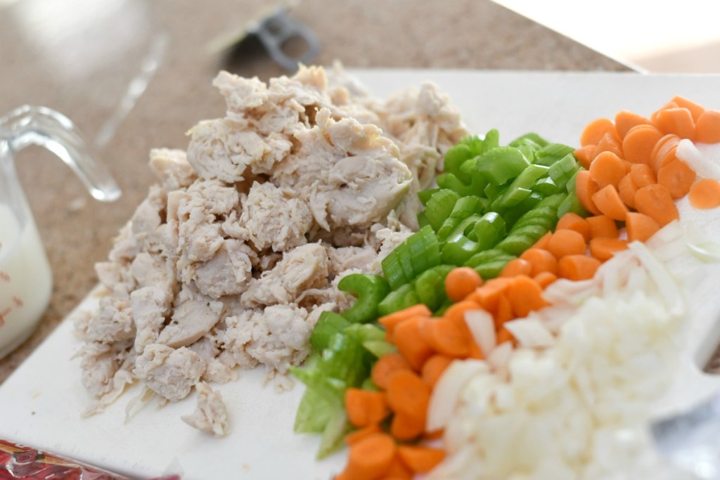 chicken with celery onion, and carrots