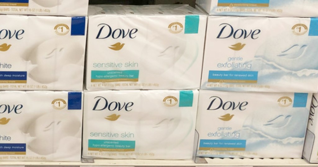 Dove Soap Bars on shelf at store