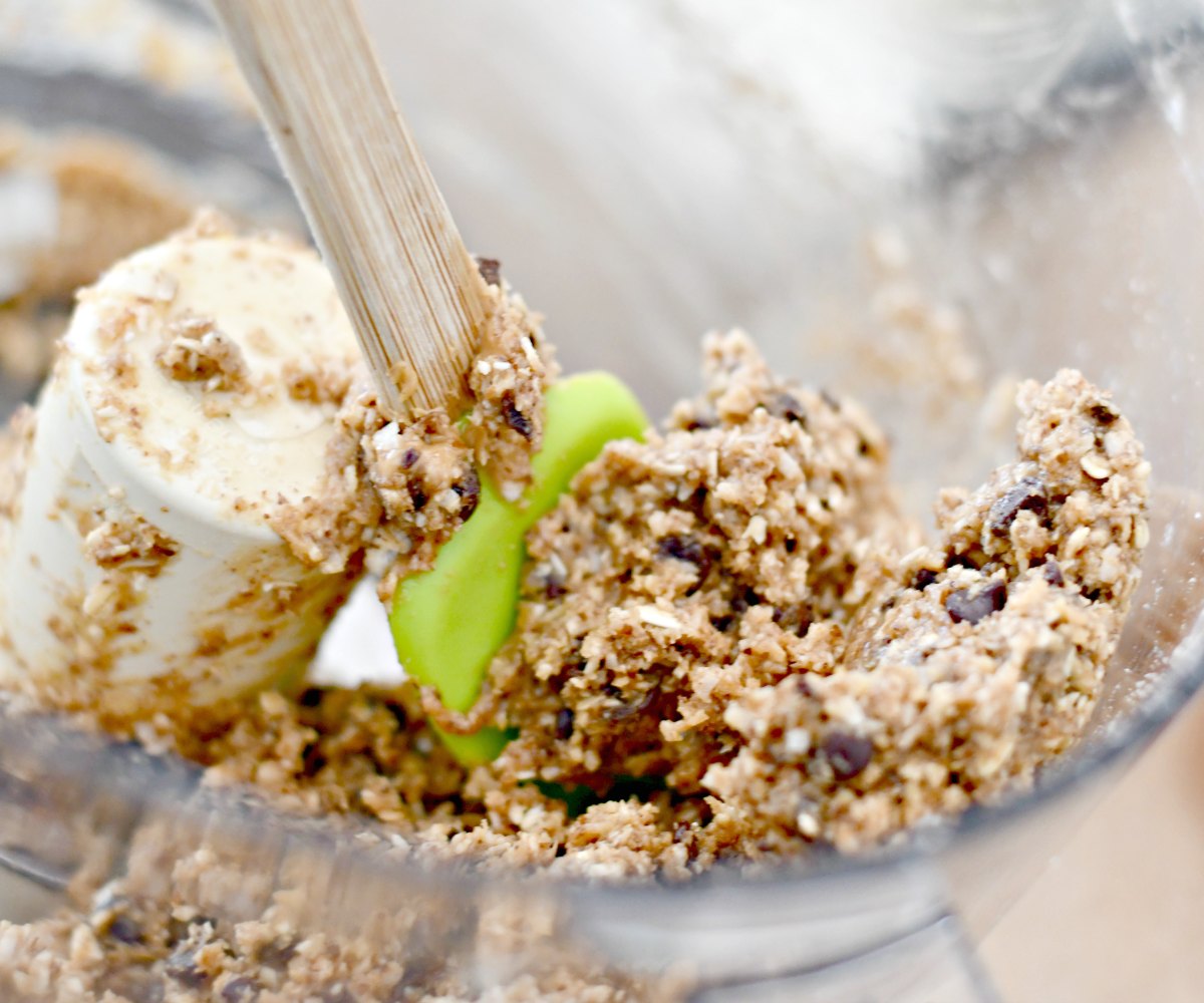 Oatmeal Cookie Dough Energy Bites – mixing ingredients in the food processor bowl