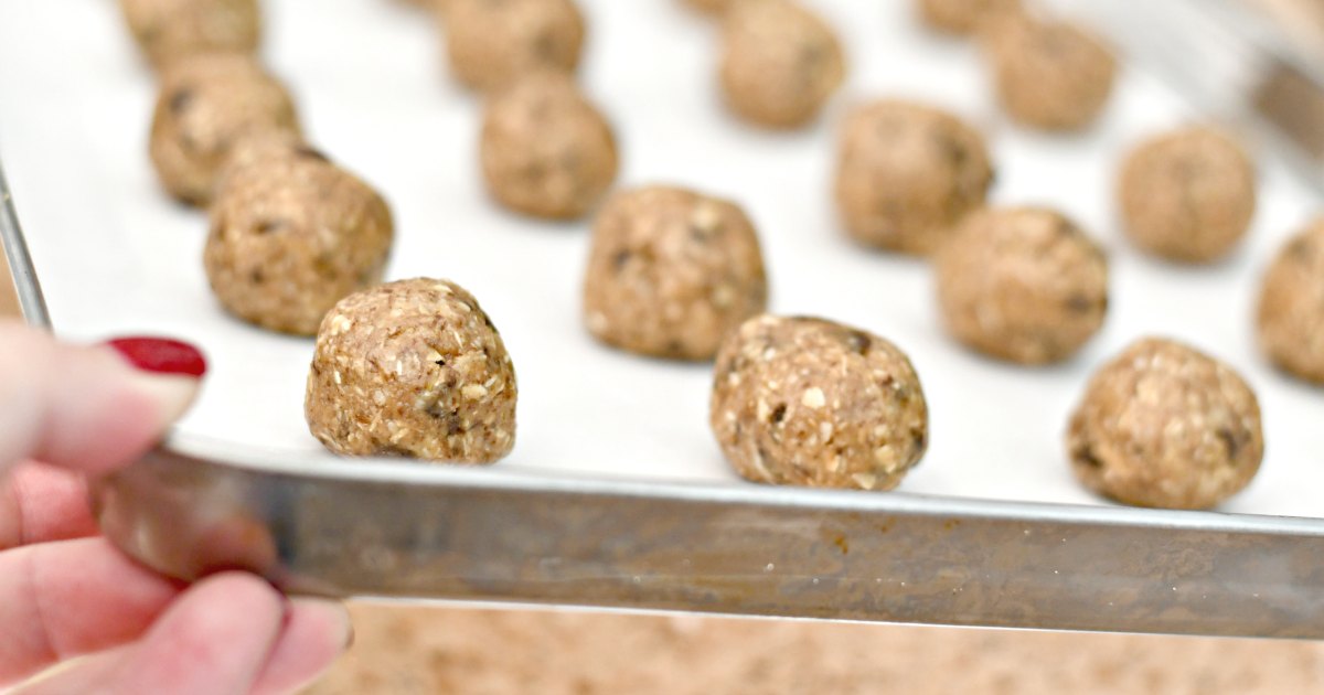 Oatmeal Cookie Dough Energy Bites on a tray