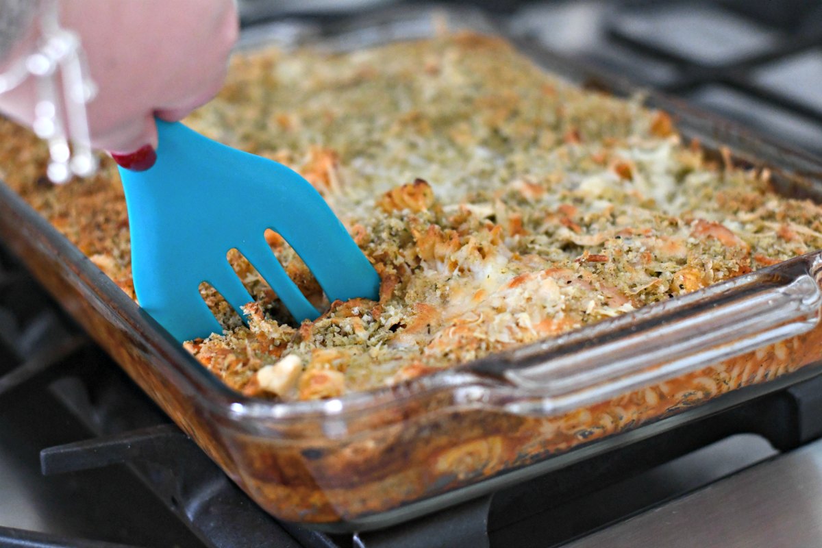 chicken parmesan bake one-pan meal – serving from the dish