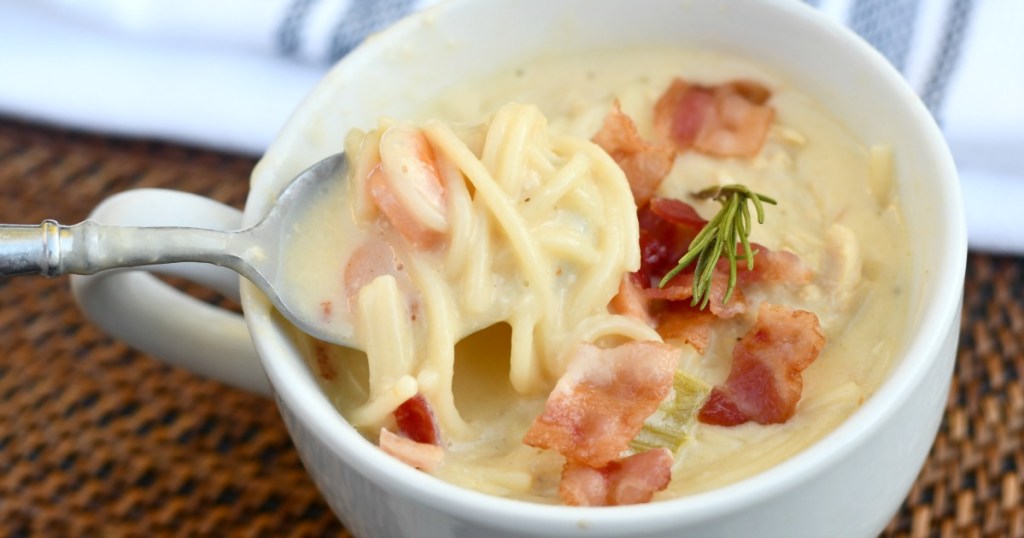 spoonful of creamy chicken noodle soup