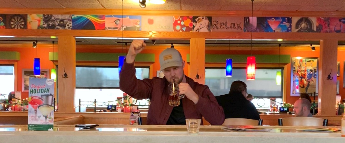 stetson celebrating his $1 vodka jolly rancher drink at applebees