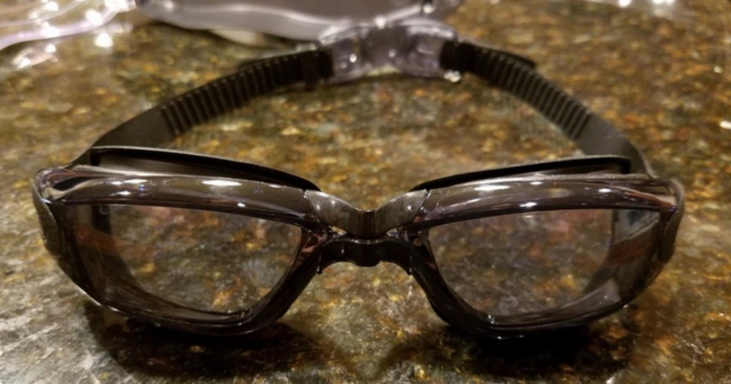 clear black goggles on counter