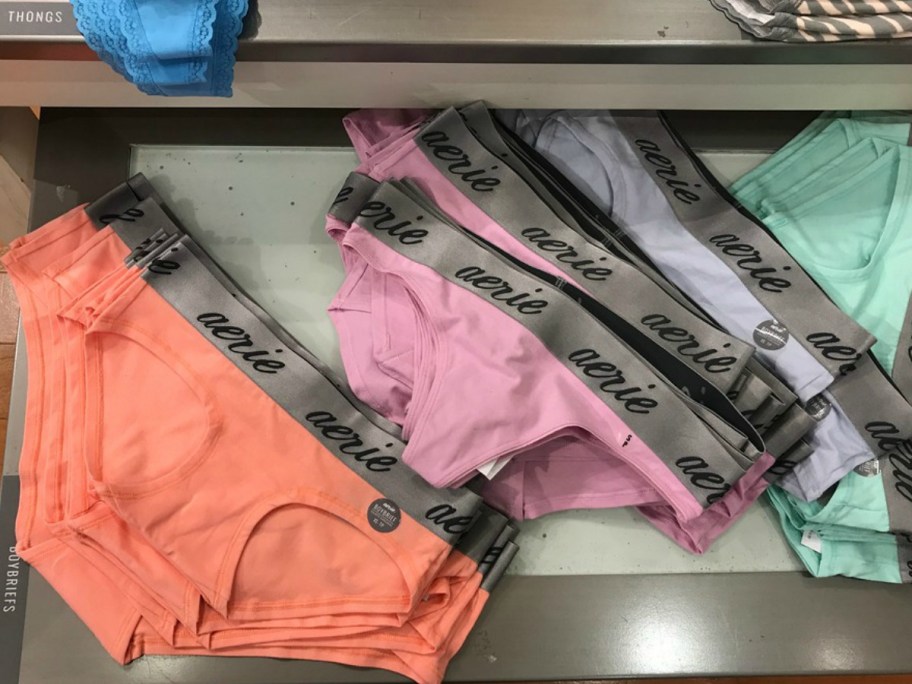 aerie underwear displayed on store shelf