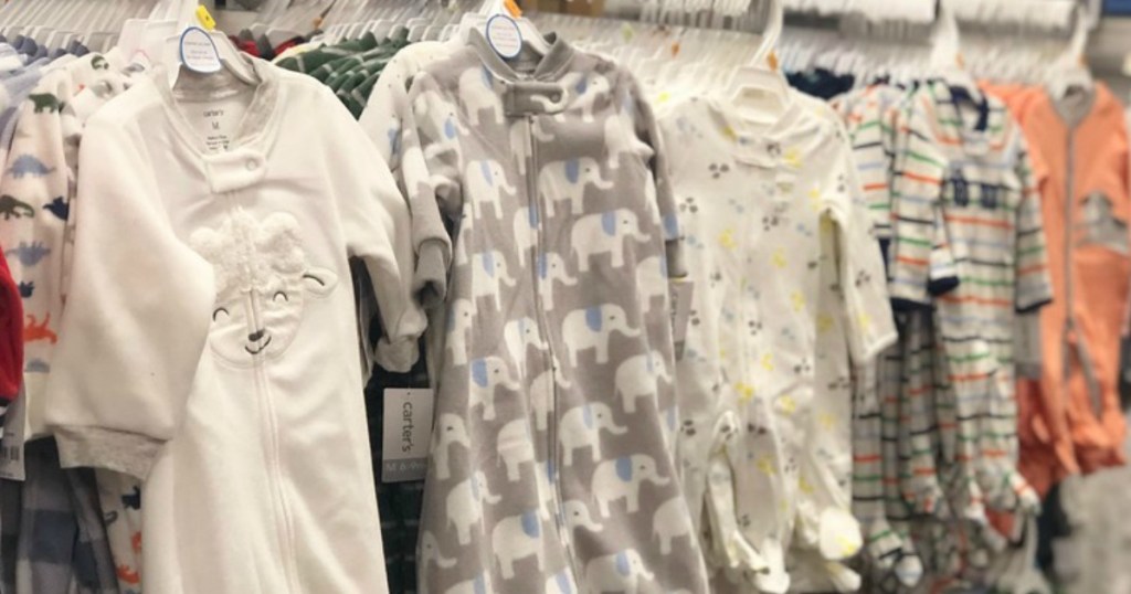 Carter's sleepwear on hangers at the store