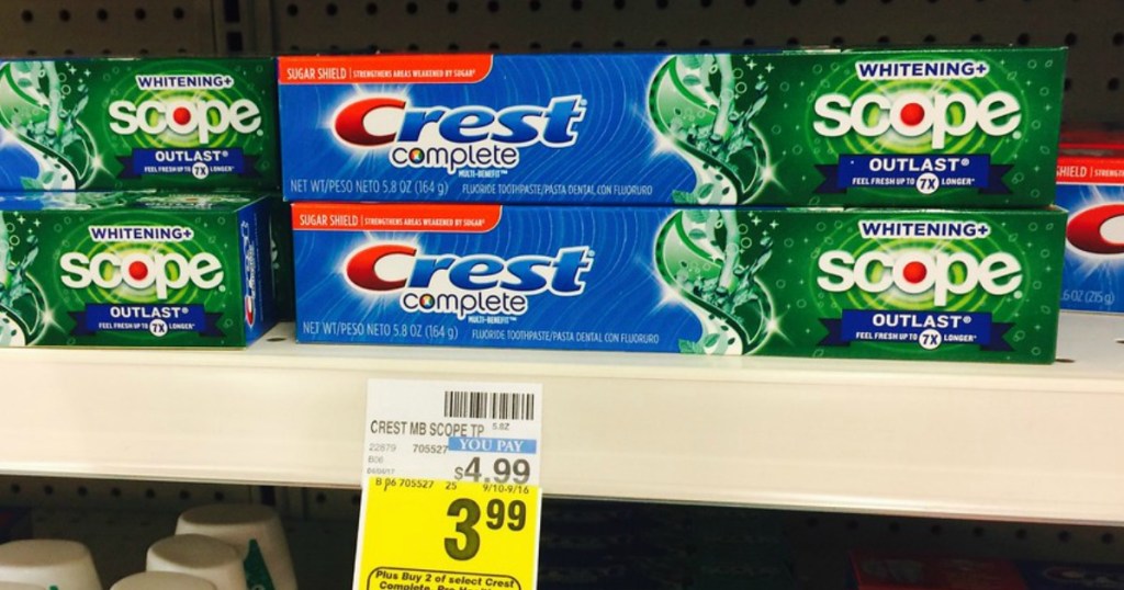 Crest complete toothpaste on shelf at CVS