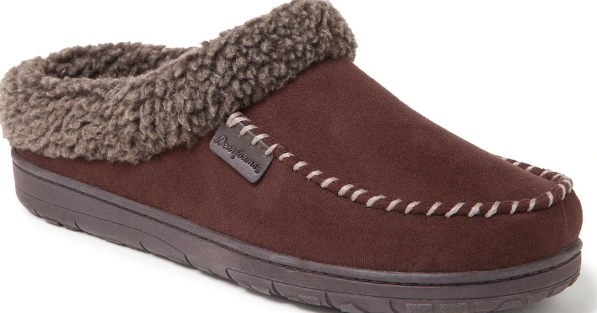 men's dearfoams microsuede whipstitch trim moccasin slippers