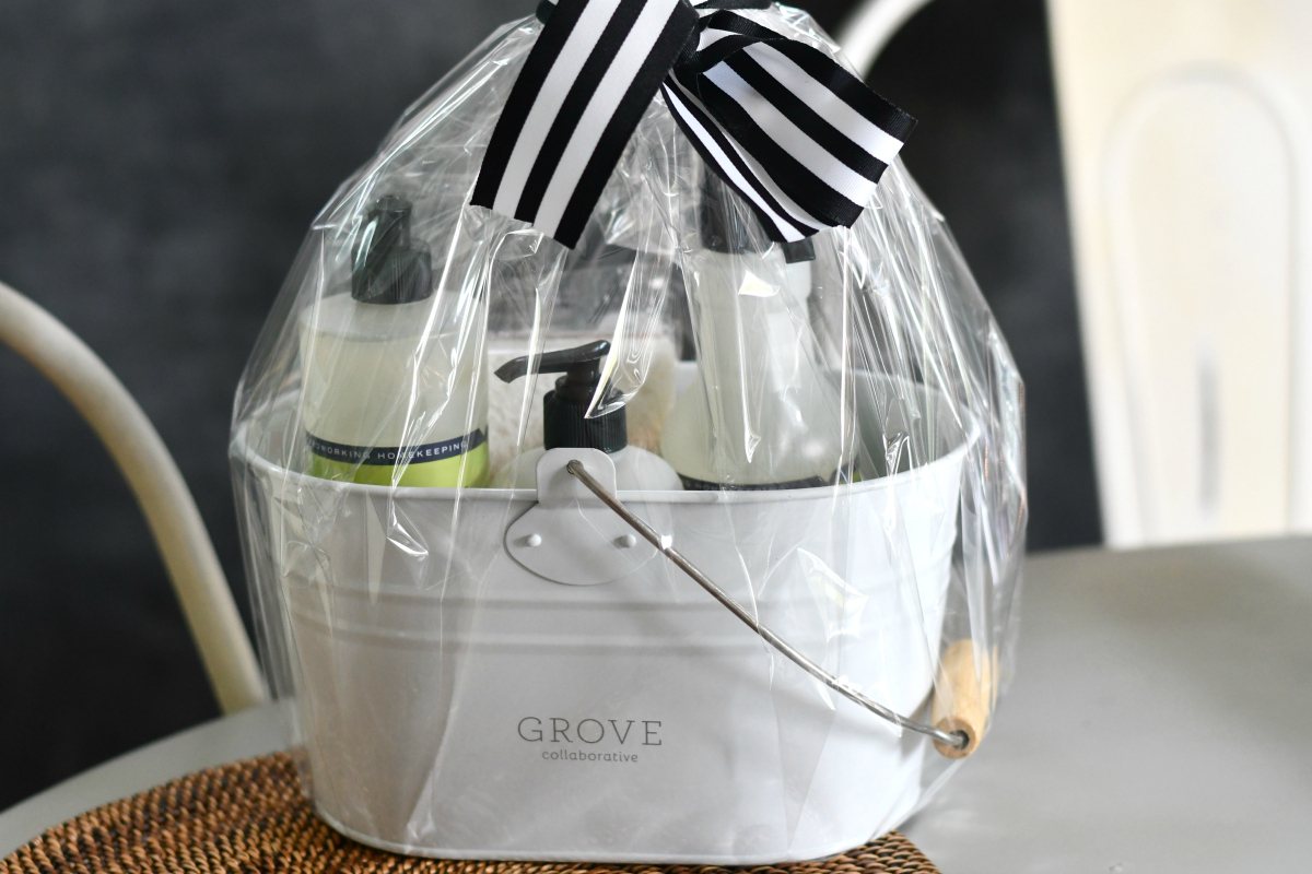 Grove gift basket in clear cellophane wrap