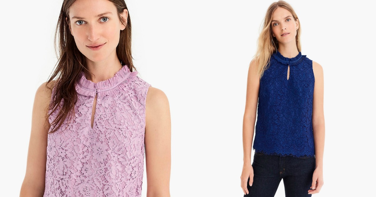 j crew lace ruffle neck top