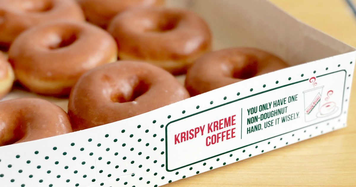 Krispy Kreme doughnuts in a delivery box