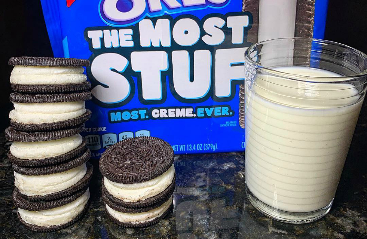 Oreo The Most Stuf cookies with milk