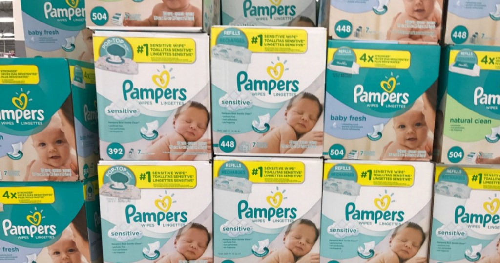 boxes of Pampers Sensitive wipes