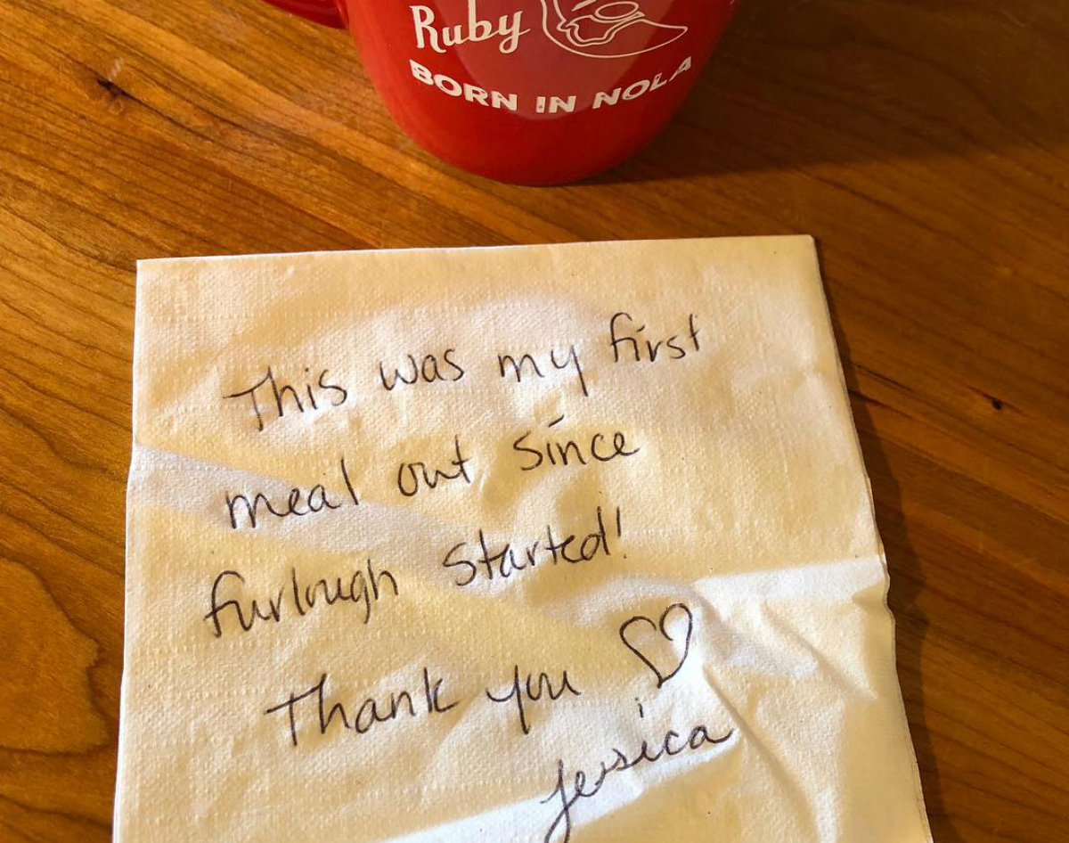 Ruby Slipper Cafe note on a napkin