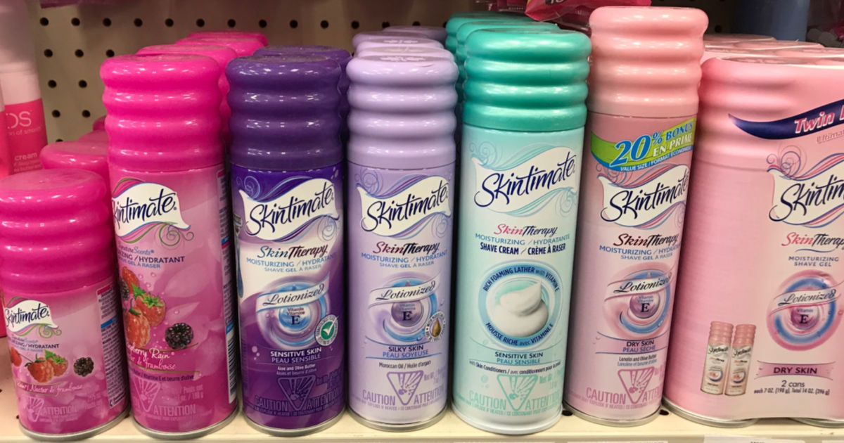 Skintimate shave gels on a shelf in store