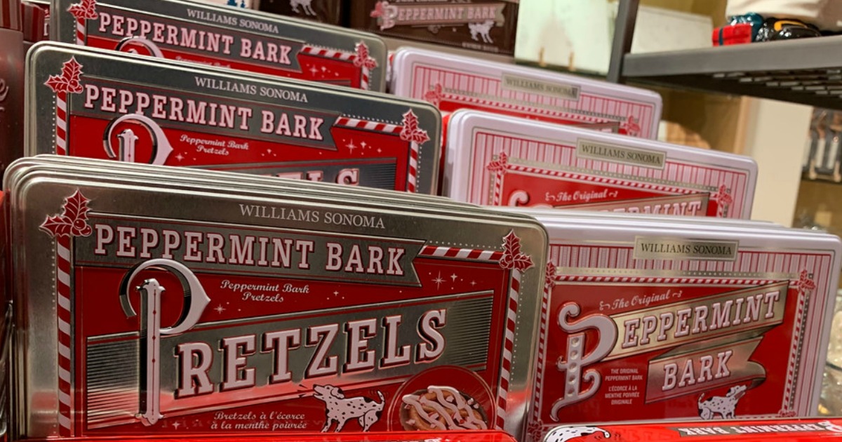 peppermint bark on display at williams sonoma