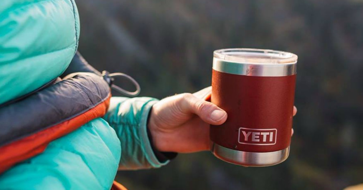 hand holding a yeti lowball cup