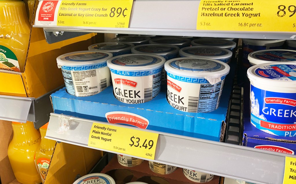 greek yogurt in fridge at aldi