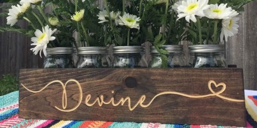 Engraved Solid Wood Mason Jar Centerpiece ONLY $32.98 Shipped (Awesome Reviews)