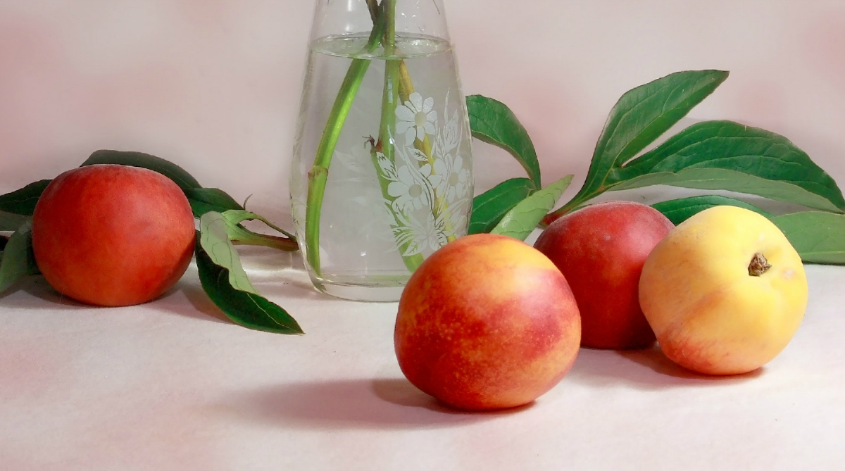 fresh peaches on a table