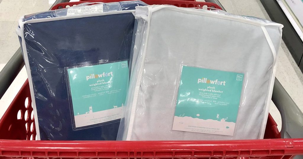 Pillowfort weighted blankets in Target cart