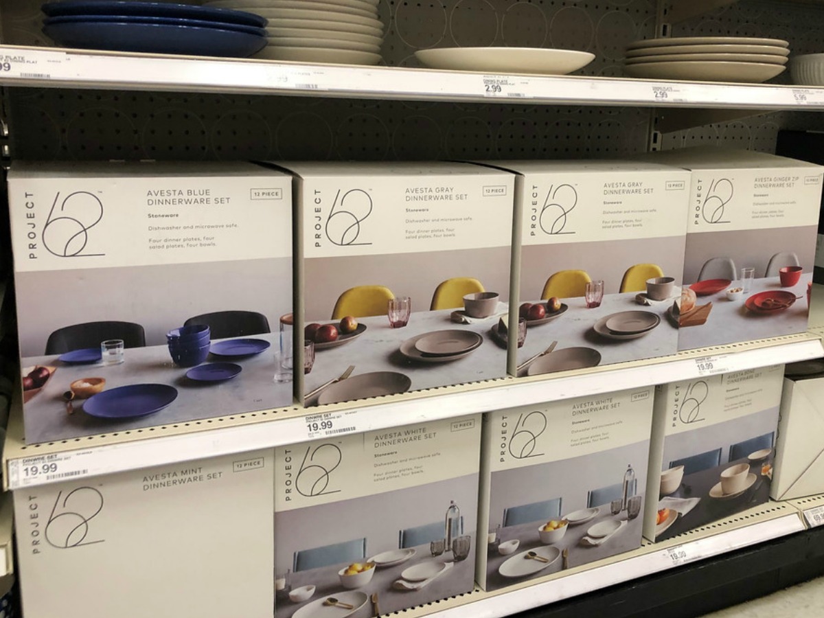 target deal: project 62 dinnerware sets lined up on store shelves