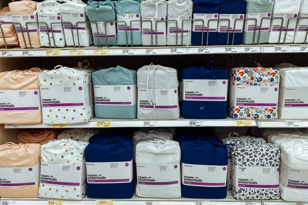 rows of target brand sheet sets on shelves