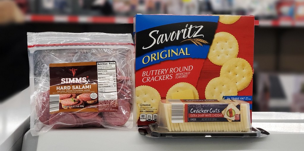savoritz ritz crackers with cheese and salami slices