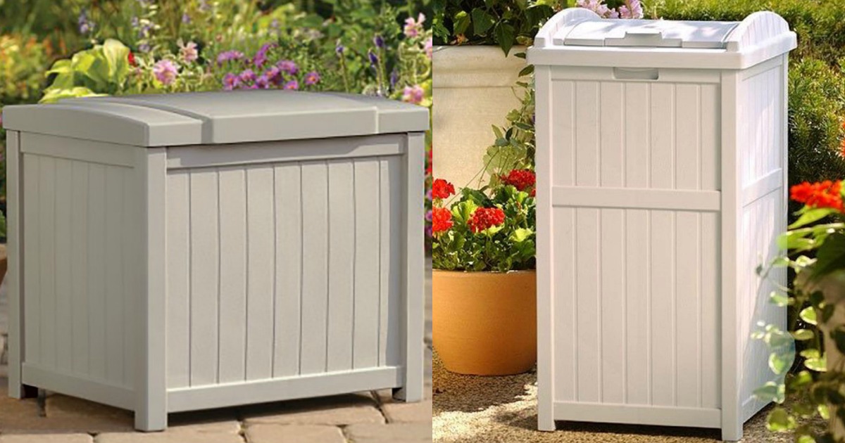 Suncast 22Gallon Resin Deck Box AND Trash Can Hideaway Only 70 Shipped