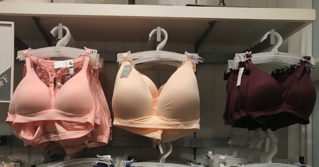 wireless bras hanging in-store